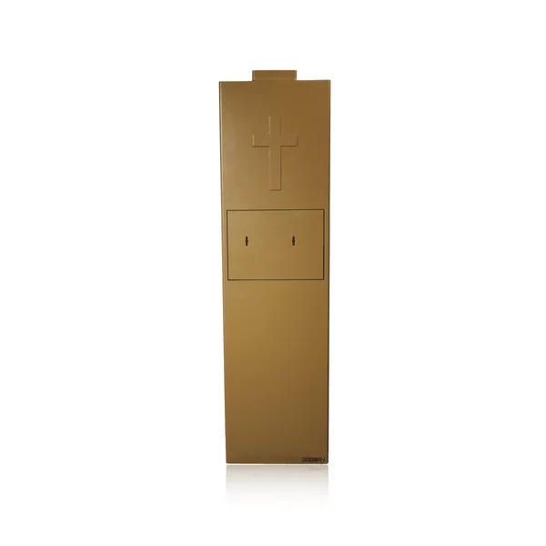Opferstock | Standmodell | Gold-Bronze | Kreuz-Prägung | 4-Augen-Prinzip | 2 Schlösser | Doppelte Rückholsicherung | Schwere Ausführung | Kirchentresor